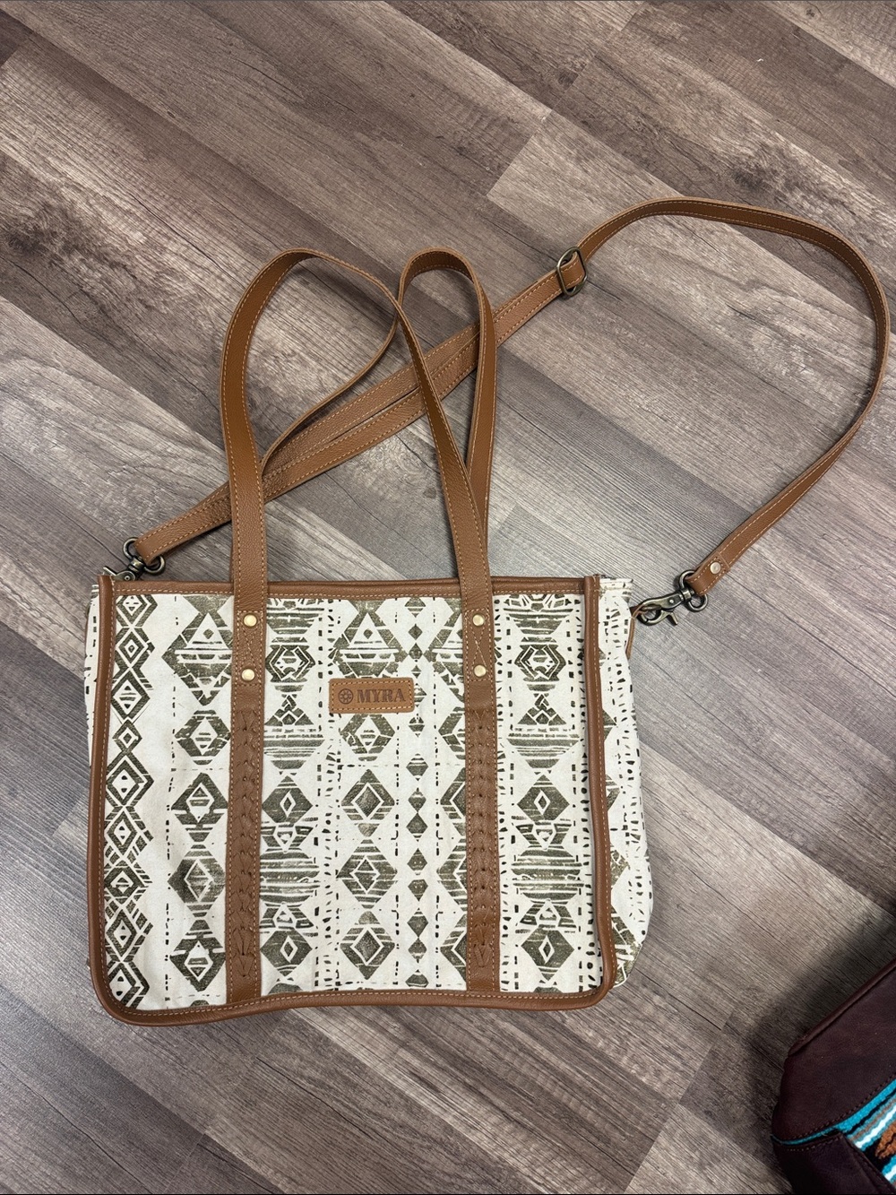 Brown & Cream Aztec Canvas Tote Bag